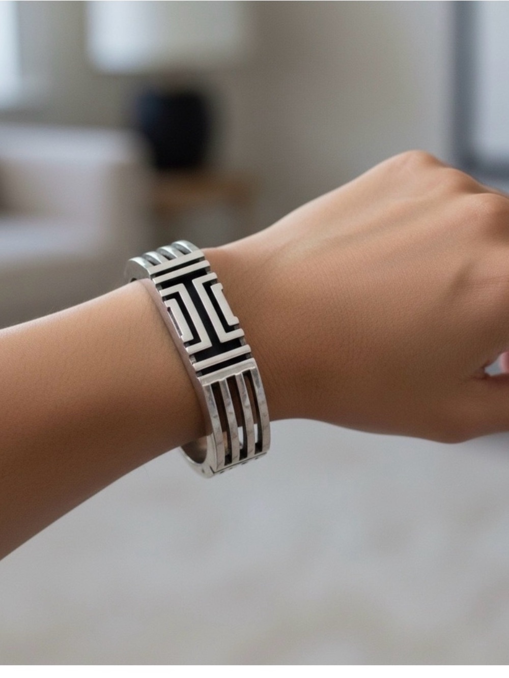 Tory Burch Silver-Tone Geometric Cutout Cuff Bracelet, with COA